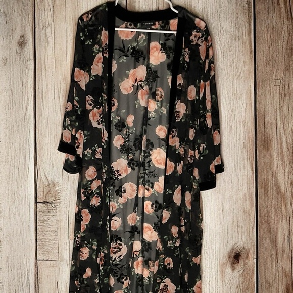 torrid Jackets & Blazers - Torrid black/peach floral duster - 1/2